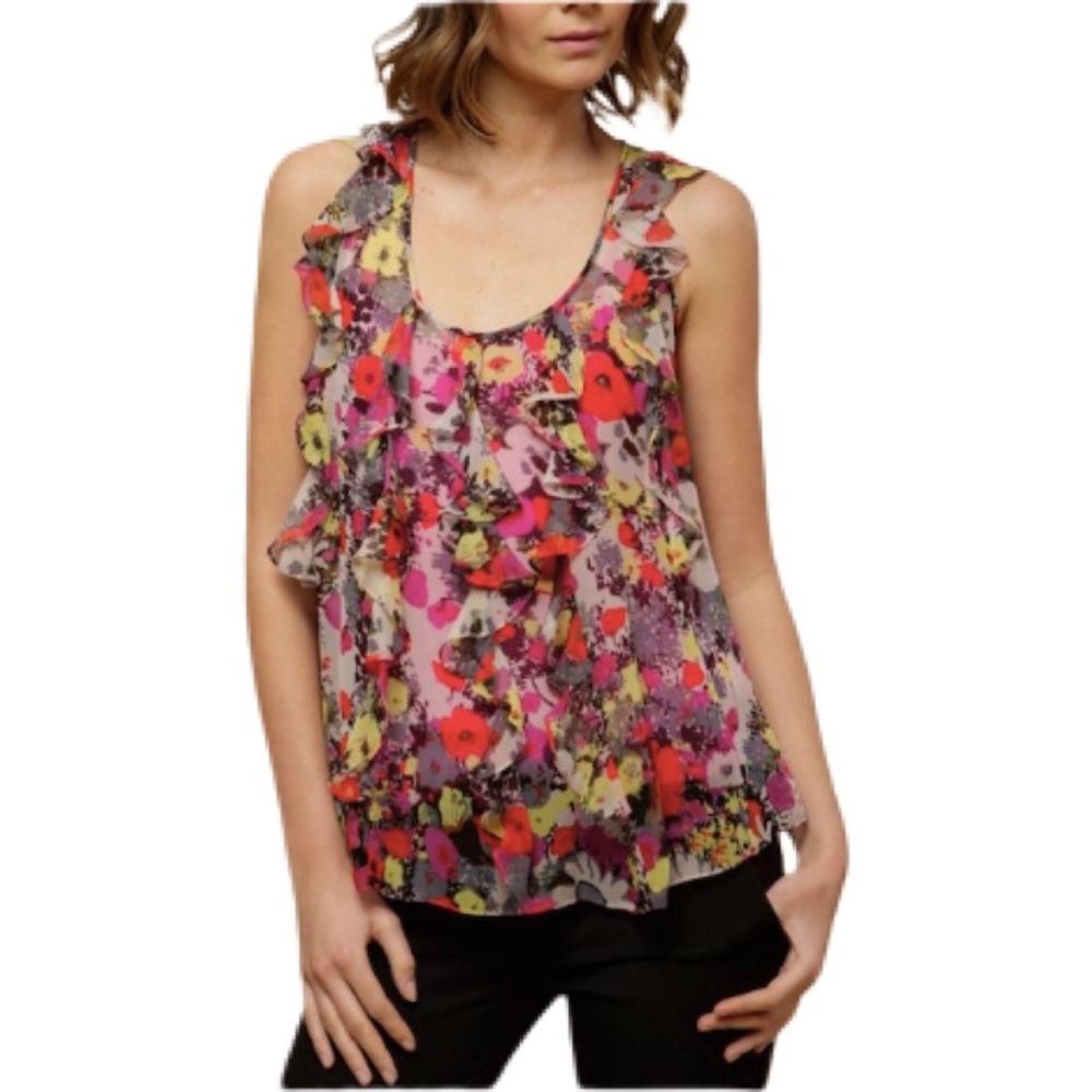 Rebecca Taylor Floral Chiffon Ruffle Top
